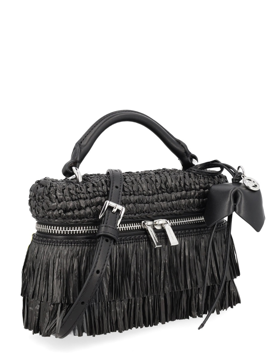 Michael Kors Jane Woven Polypropylene Fringe Handbag Zwart