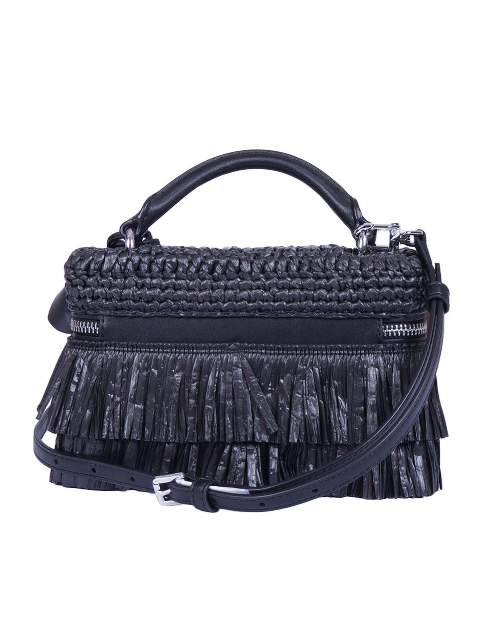 Michael Kors Fringed Extra Small Woven Crossbody Bag Zwart