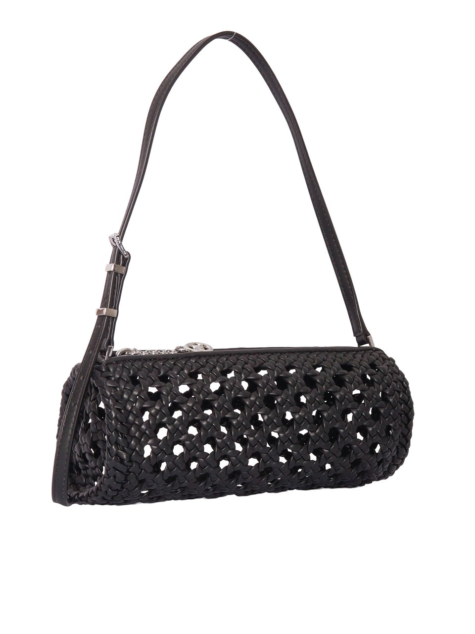 Michael Kors Barrel-Shaped Woven Pochette with Zip Closure Zwart