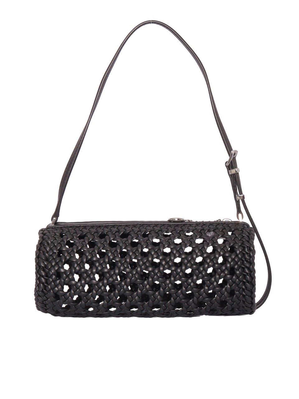Michael Kors Barrel-Shaped Woven Pochette with Zip Closure Zwart