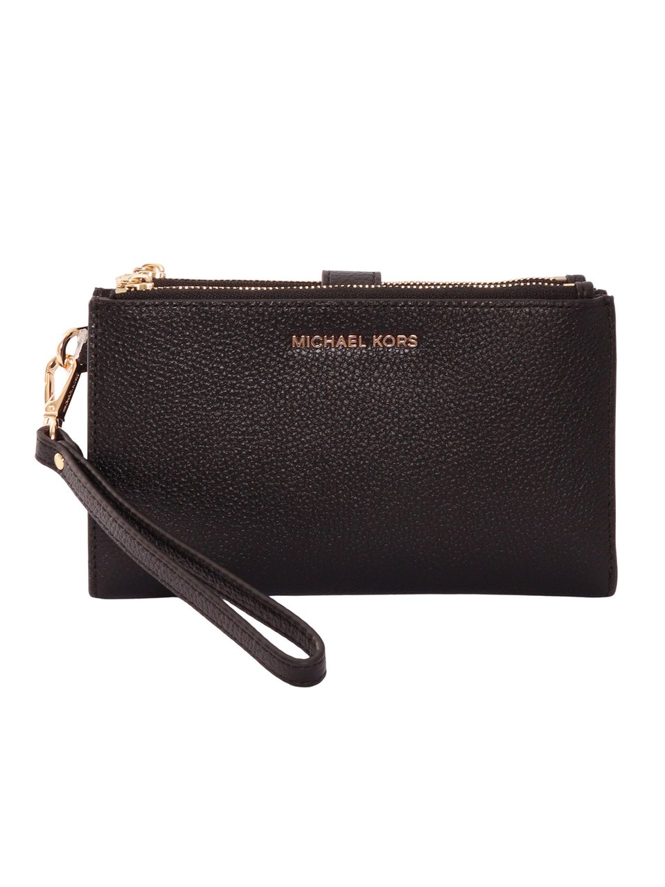 Michael Kors Black Cow Leather Double Zip Wristlet Pouch Zwart