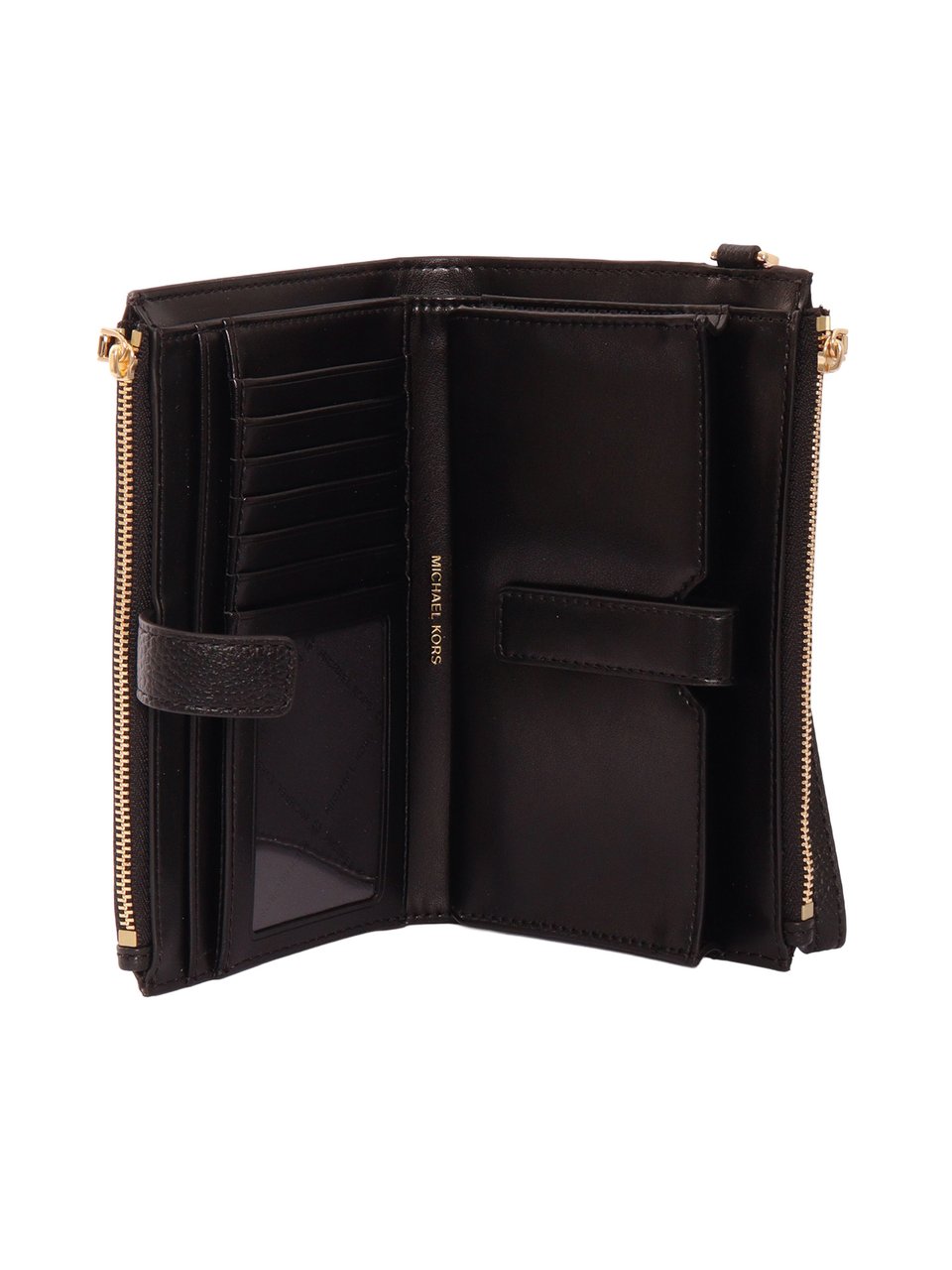 Michael Kors Black Cow Leather Double Zip Wristlet Pouch Zwart