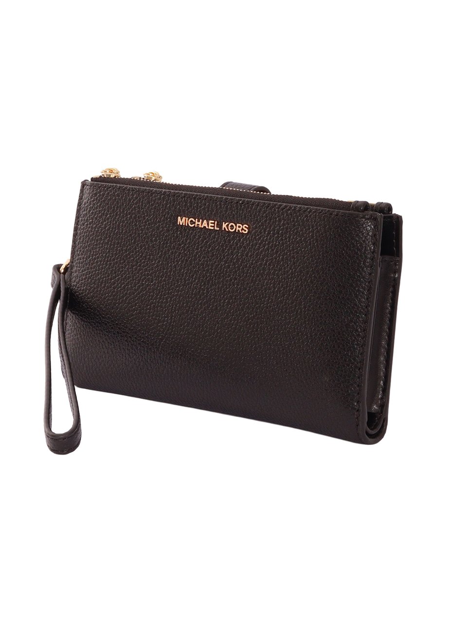 Michael Kors Black Cow Leather Double Zip Wristlet Pouch Zwart