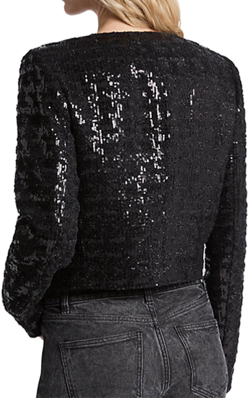 Michael Kors Cropped Tweed Textured Fabric Jacket Zwart