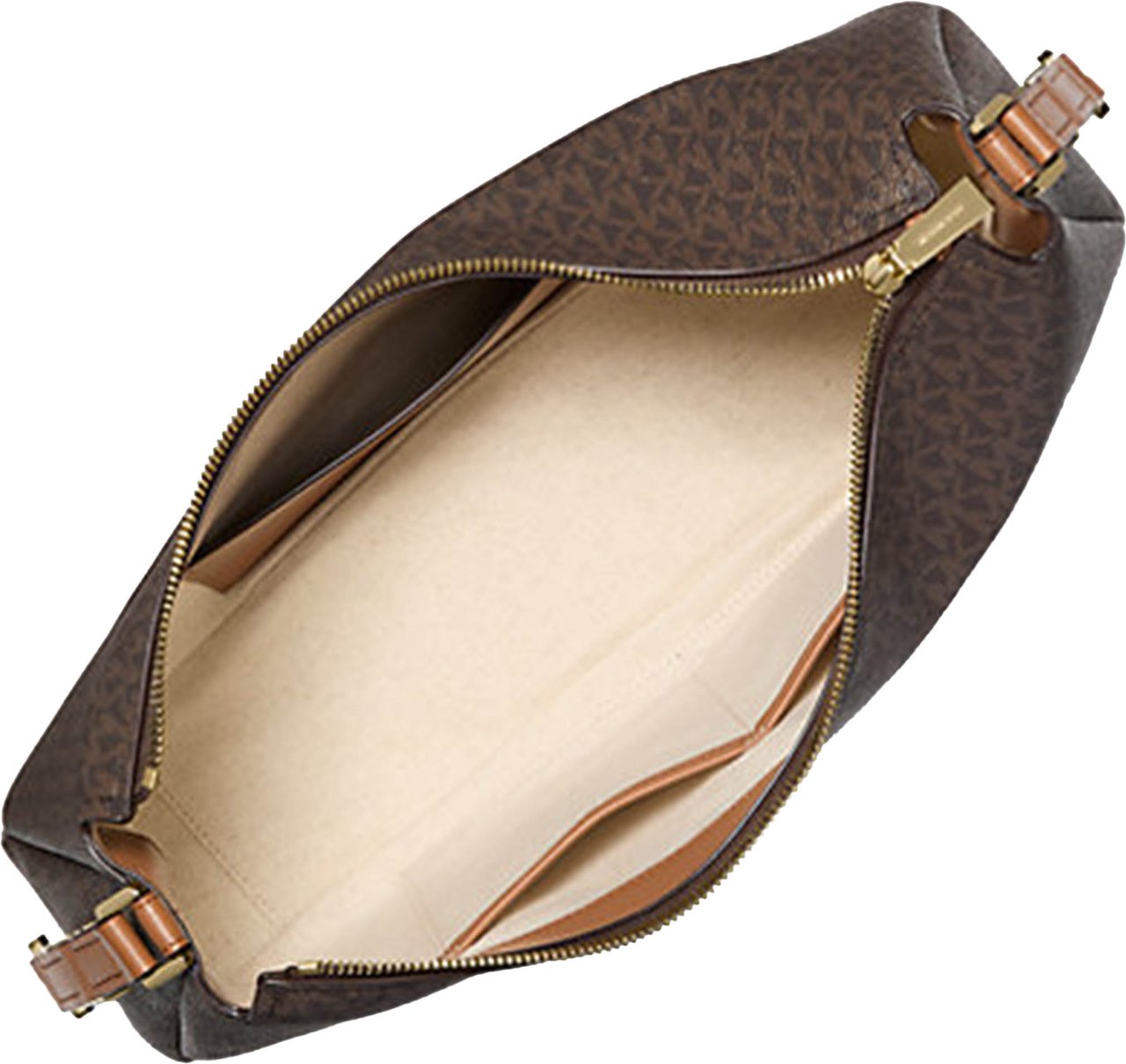 Michael Kors Dark Brown Monogram Curved Shoulder Bag Zwart