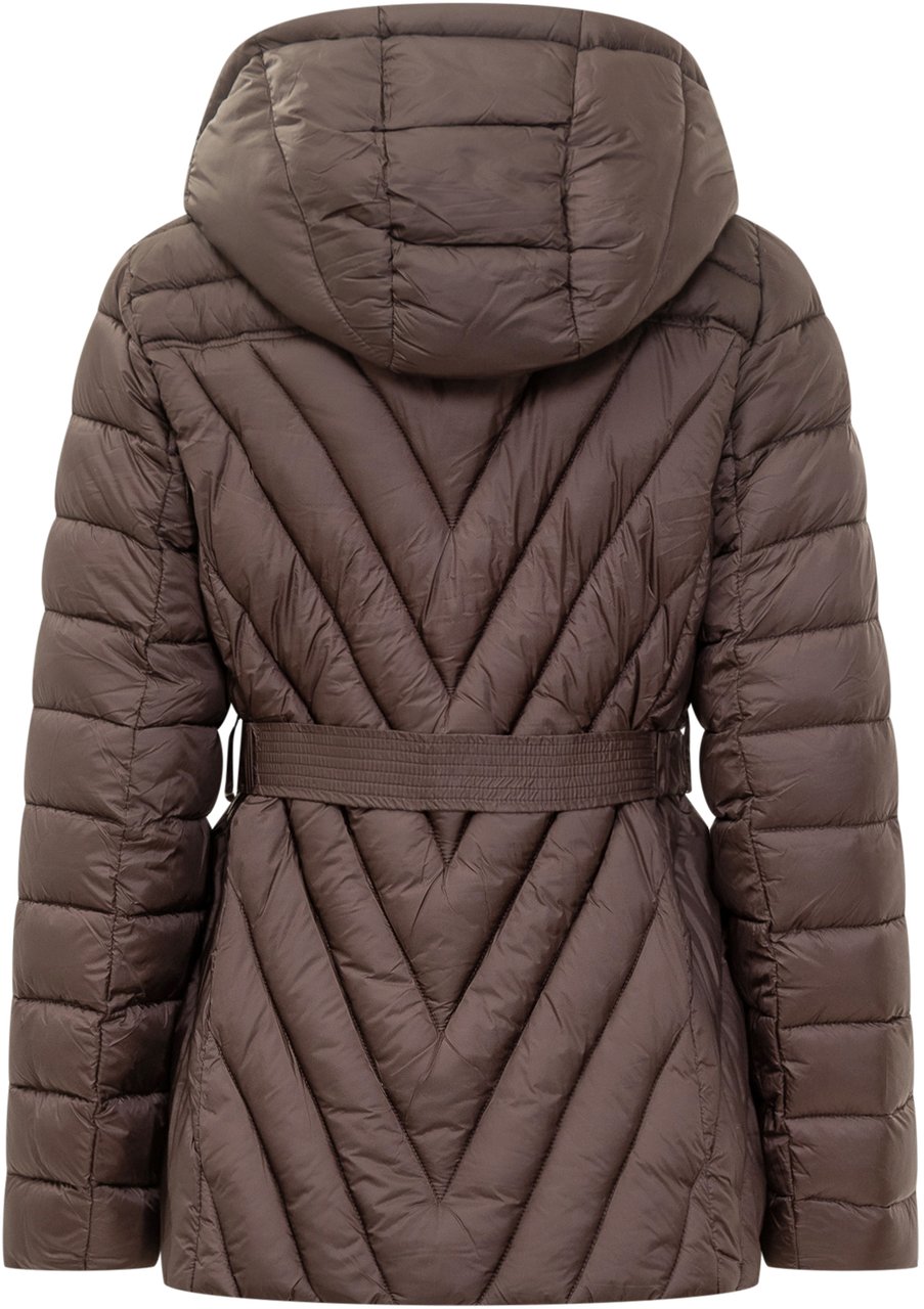 Michael Kors Michael Kors Piumino Marrone con Cintura e Collo in Pelliccia Bruin