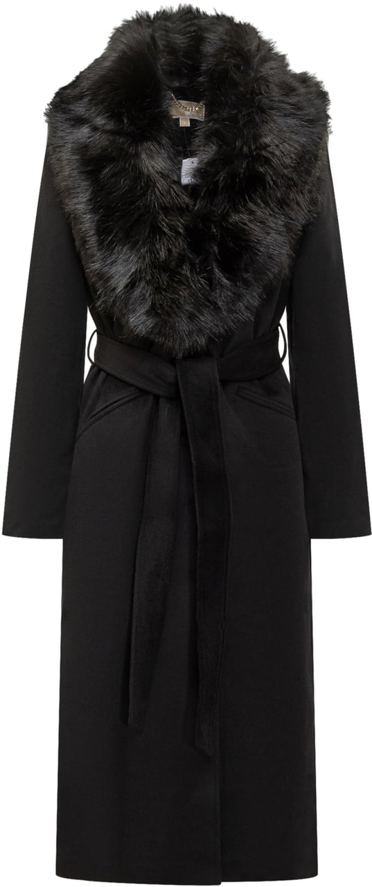 Michael Kors Michael Kors Cappotto Nero con Collo in Eco Pelliccia Zwart