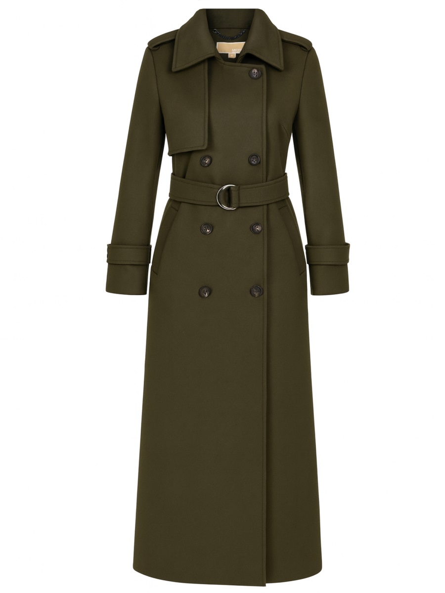 Michael Kors Wool-Blend Belted Double-Breasted Trench Coat Zwart