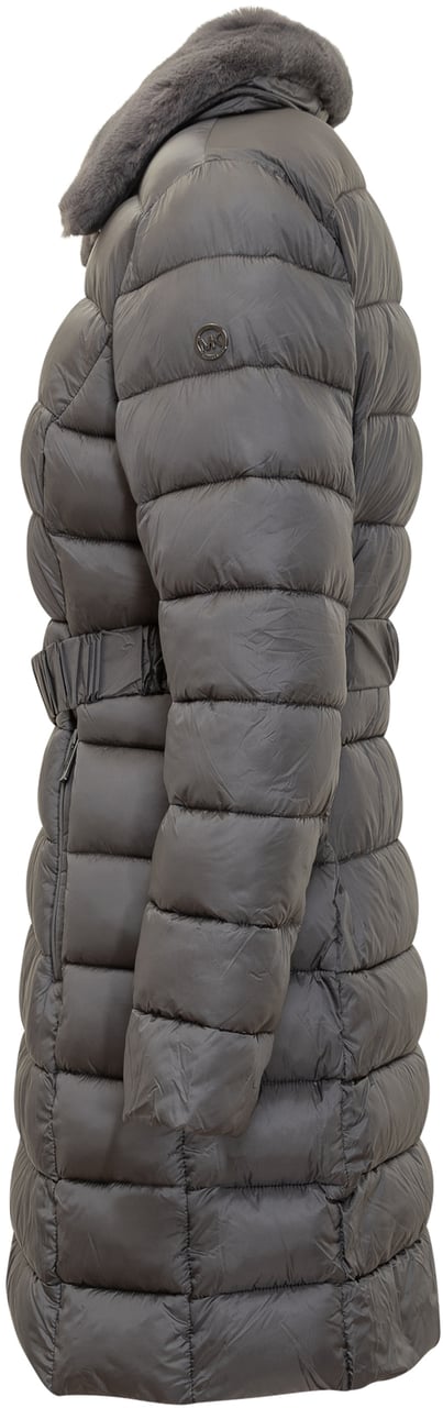Michael Kors Michael Kors Piumino Lungo Grigio con Cintura e Collo in Pelliccia Grijs