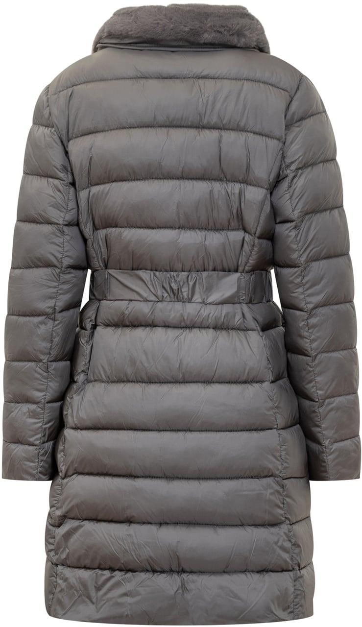 Michael Kors Michael Kors Piumino Lungo Grigio con Cintura e Collo in Pelliccia Grijs