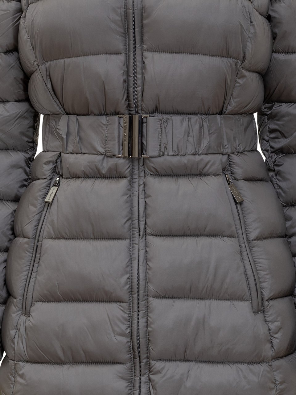 Michael Kors Michael Kors Piumino Lungo Grigio con Cintura e Collo in Pelliccia Grijs