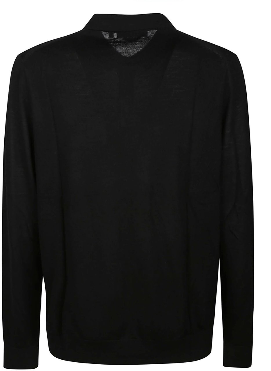 Michael Kors Core Merino Long Sleeve Polo Shirt Black Zwart