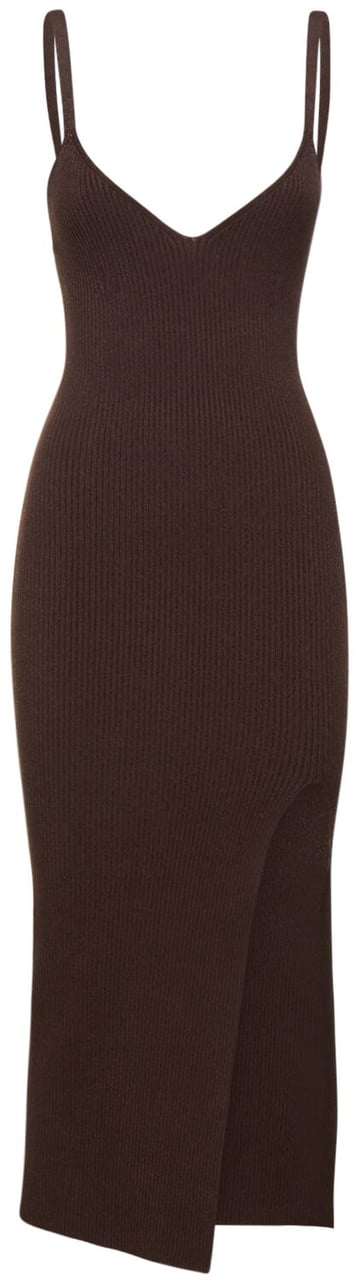 Michael Kors Long dark brown dress with V-neck Bruin