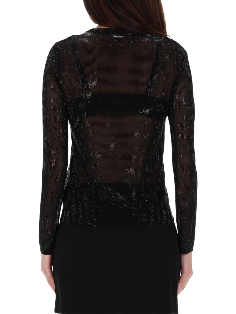 Michael Kors Mesh Rhinestone Embellished Fitted Top Zwart