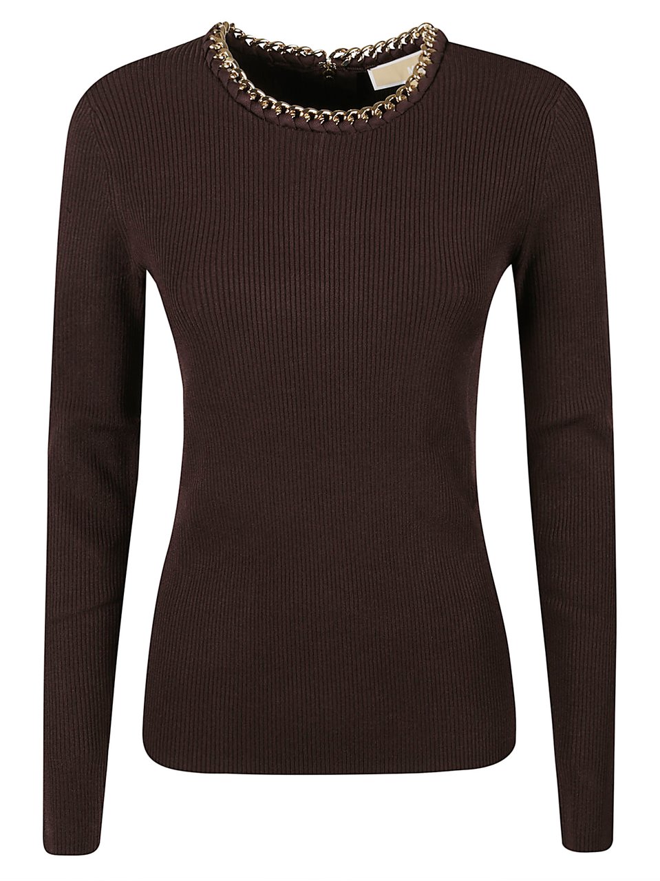 Michael Kors Chain Round Neck Long Sleeve Sweater Brown Bruin