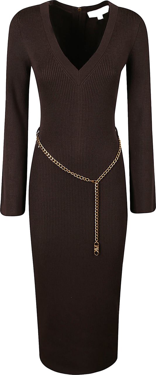Michael Kors V Neck Long Sleeve Dress Brown Bruin