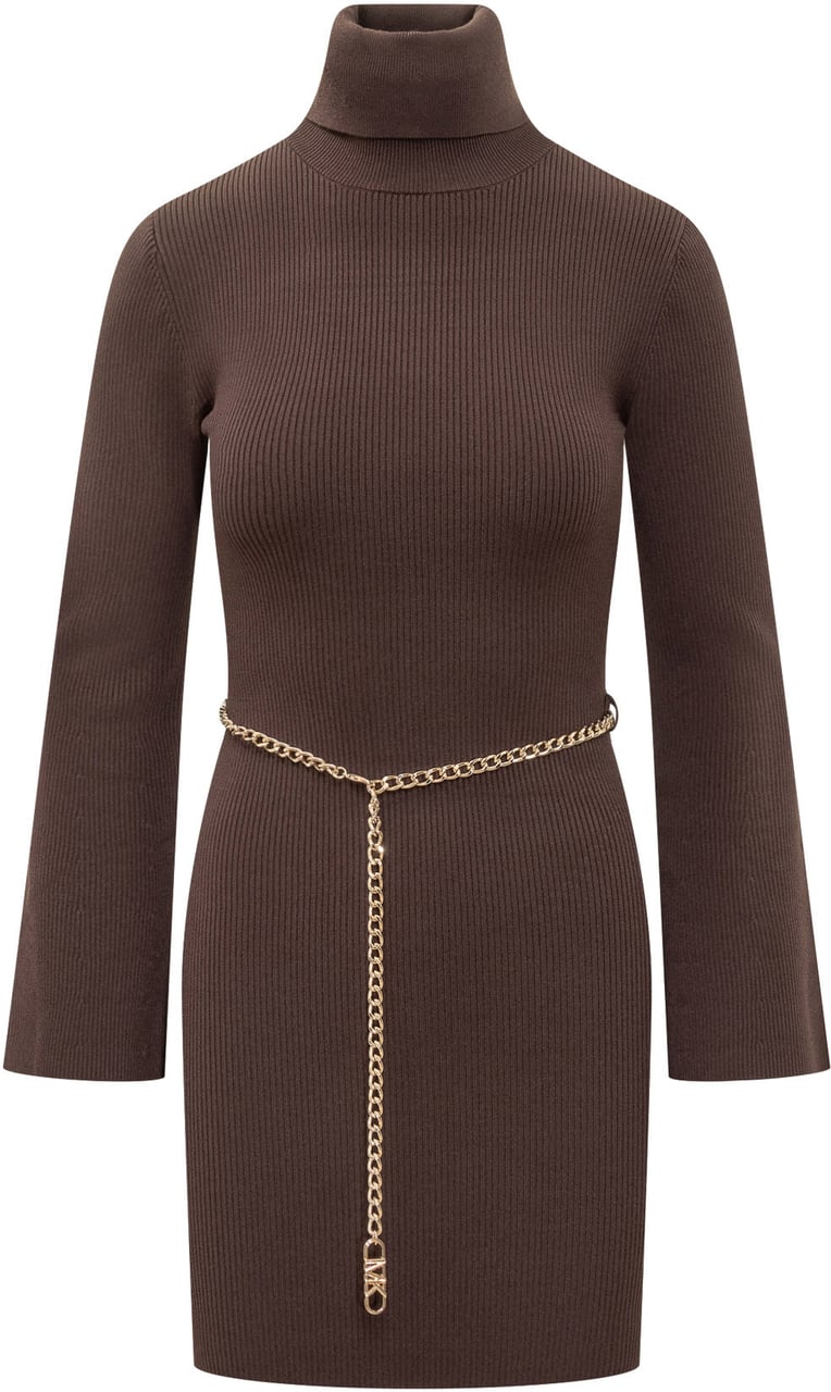 Michael Kors Michael Kors Abito Marrone in Maglia con Cintura Gioiello Bruin