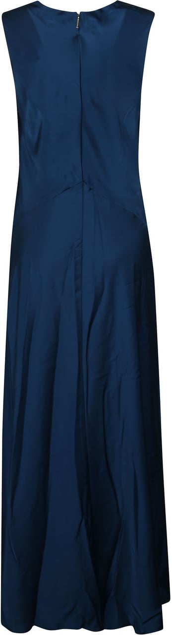 Michael Kors Satin V Neck Midi Dress Blue Blauw