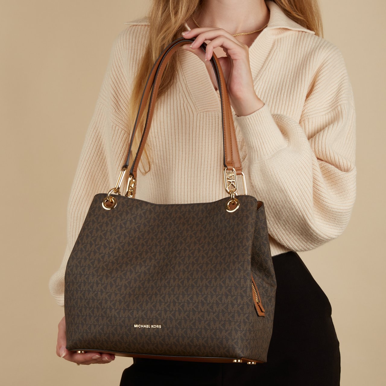 Michael Kors Kensington Kunstleer Schoudertas Bruin
