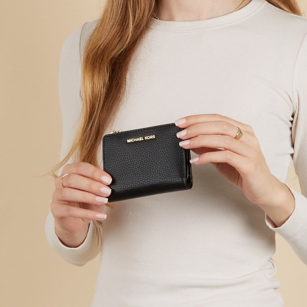 Michael Kors Empire Runderleer Drukknop Portemonnee Zwart