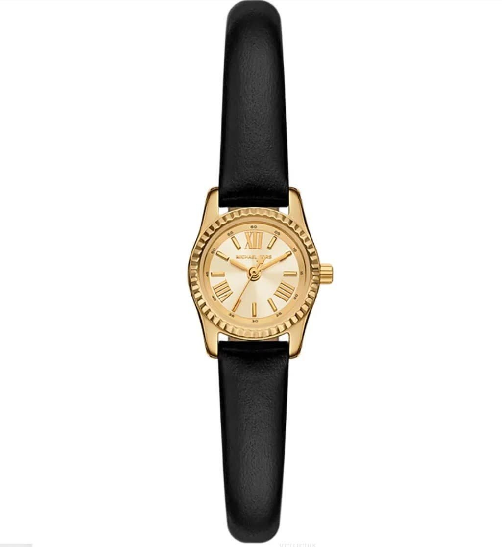 Michael Kors Michael Kors Horloge MK4901 Lexington Staal Quartz met Zwarte Leren Band 19mm Goud