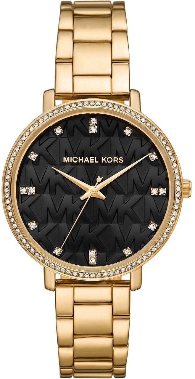 Michael Kors Horloge MK4916 Pyper Staal met Geelgouden Plating Zwarte Wijzerplaat met Zirkonia 38mm Goud