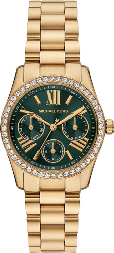Michael Kors Horloge MK4924 Lexington Staal met Geelgouden Plating Quartz met Groene Wijzerplaat 100m Waterdicht 33mm Goud