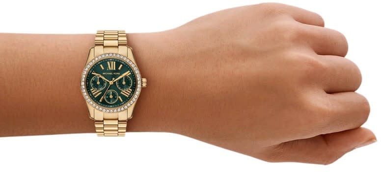 Michael Kors Horloge MK4924 Lexington Staal met Geelgouden Plating Quartz met Groene Wijzerplaat 100m Waterdicht 33mm Goud
