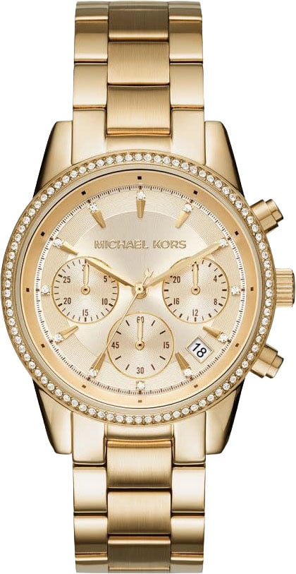 Michael Kors Michael Kors Horloge MK6356 Staal met Geelgouden Plating Quartz Chronograaf en Zirkonia 36mm Goud
