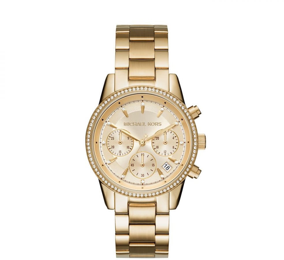 Michael Kors Michael Kors Horloge MK6356 Staal met Geelgouden Plating Quartz Chronograaf en Zirkonia 36mm Goud
