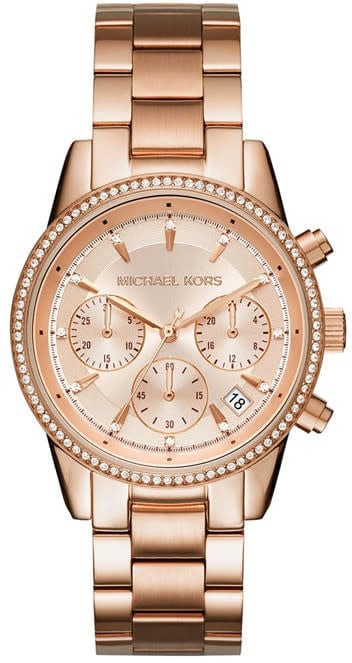 Michael Kors Michael Kors Horloge MK6357 Staal met Rosegouden Plating Quartz Chronograaaf met Zirkonia 36mm Goud