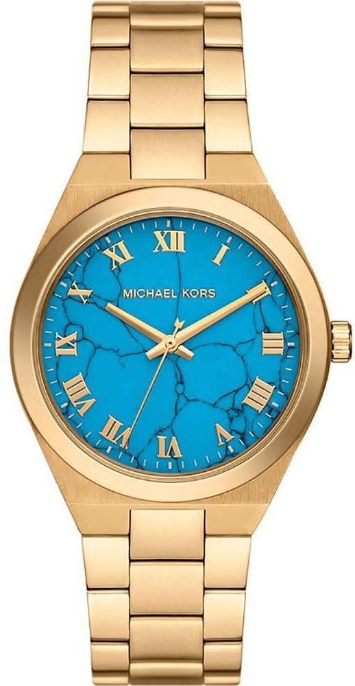 Michael Kors Michael Kors Horloge MK7460 Staal met Geelgouden Plating Quartz en Turquoise Wijzerplaat Divers