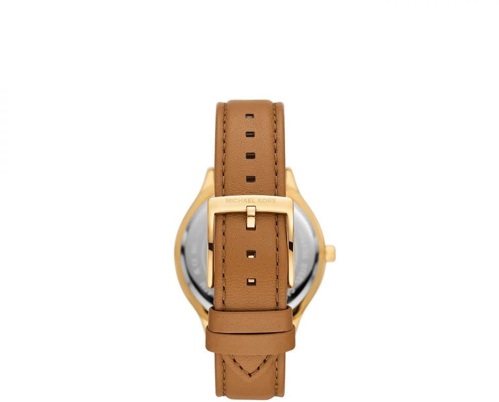 Michael Kors Micheal Kors MK7465 Horloge dames goudkleurige kast met bruine leren band Divers