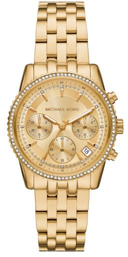 Michael Kors Horloge MK7530 Bryant Staal met Geelgouden Plating Quartz Chronograaf met Zirkonia 34mm Goud