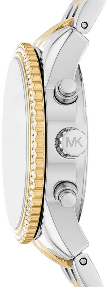 Michael Kors Horloge MK7532 Bi Color Staal Quartz met Witte Wijzerplaat 35mm Zilver