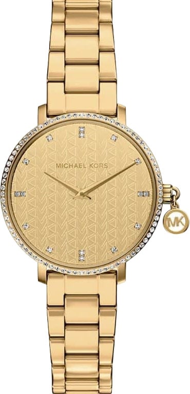 Michael Kors Michael Kors Horloge MK7572 Pyper Staal Goudkleurige Plating Quartz met Kristallen en Hangend Bedel 32mm Goud