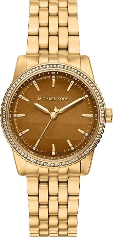 Michael Kors Michael Kors Horloge MK7581 Staal met Geelgouden Plating Quartz Bruine Wijzerplaat 35mm Goud