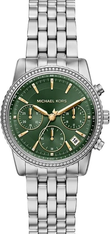 Michael Kors Michael Kors Horloge MK7583 Bryant Staal met Kristallen Groene Wijzerplaat Quartz 35mm Zilver