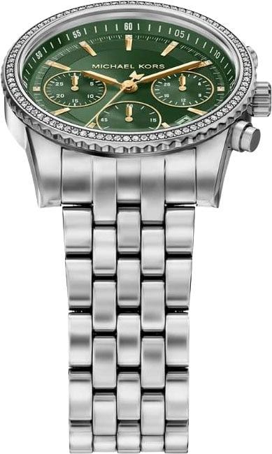 Michael Kors Michael Kors Horloge MK7583 Bryant Staal met Kristallen Groene Wijzerplaat Quartz 35mm Zilver
