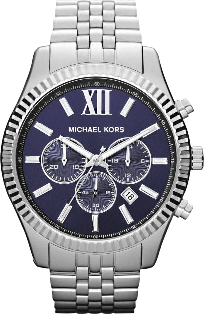 Michael Kors Zilverkleurig Herenhorloge met Blauwe Wijzerplaat 45mm Zilver