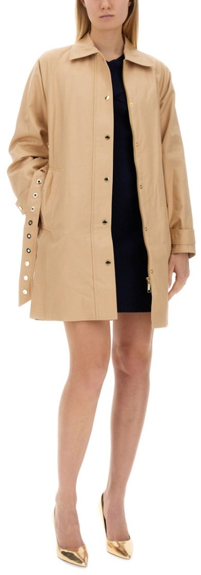 Michael Kors Belted Cotton Trench Coat With Classic Collar And Button Details Neutraal
