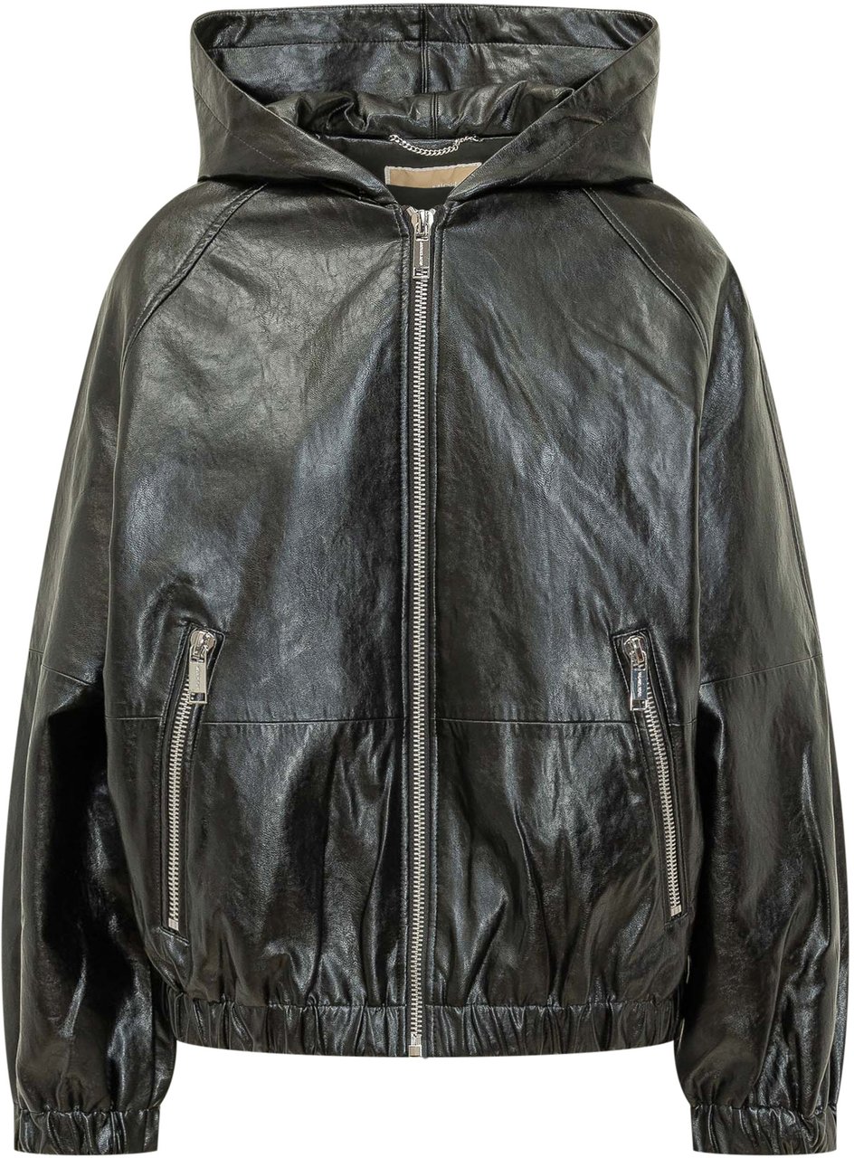 Michael Kors Faux Leather Hoodie Zwart