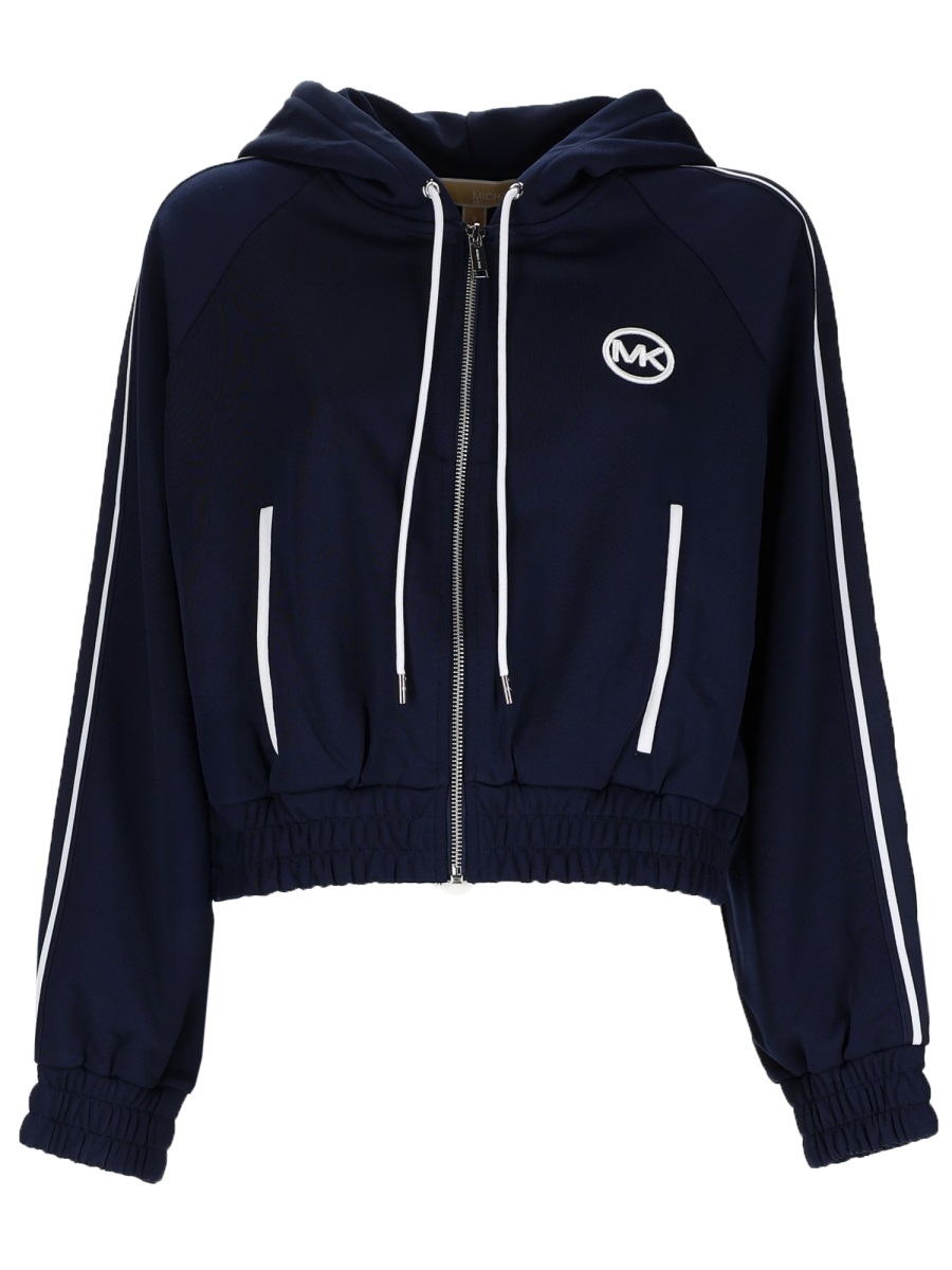 Michael Kors Neutrals Hooded Raglan Sleeves Recycled Sports Top Zwart