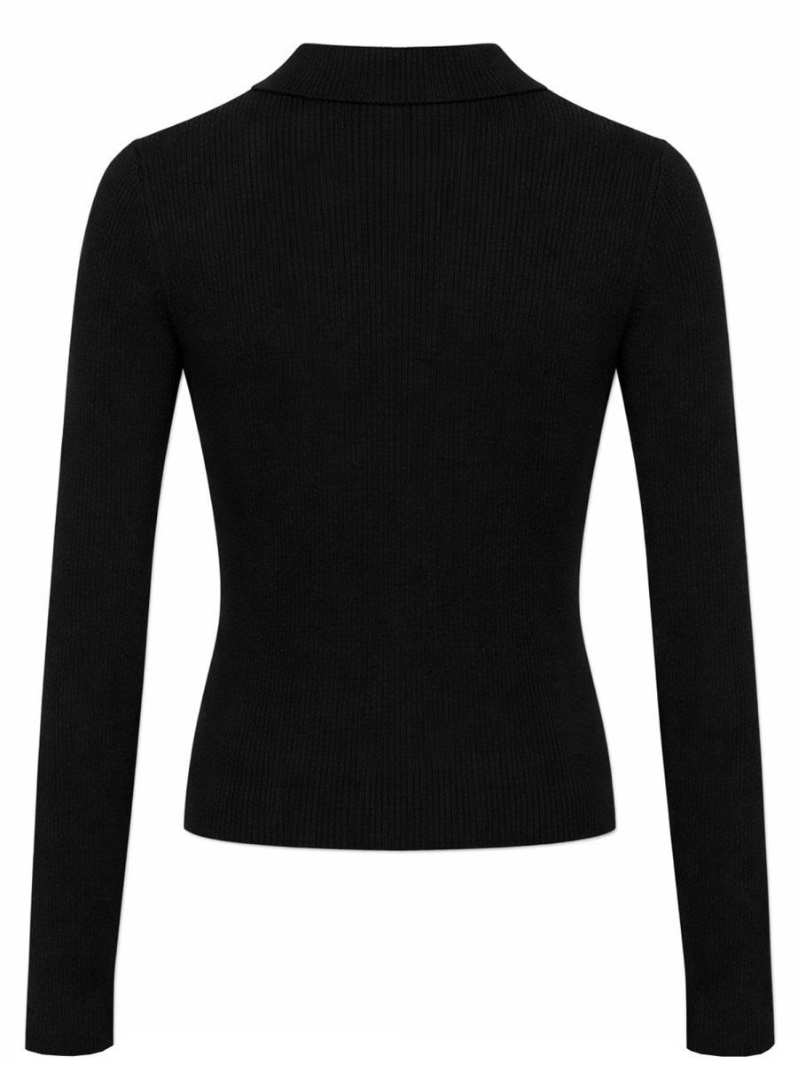 Michael Kors Neutrals Cropped Ribbed Viscose-Blend Polo Shirt Zwart