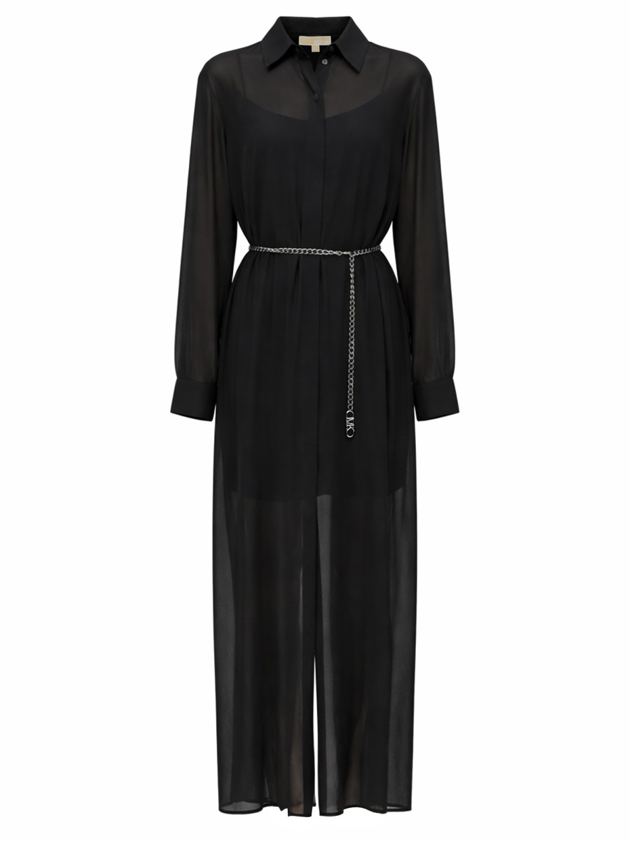 Michael Kors Chemise Recycled Polyester Slim Chain Dress Zwart