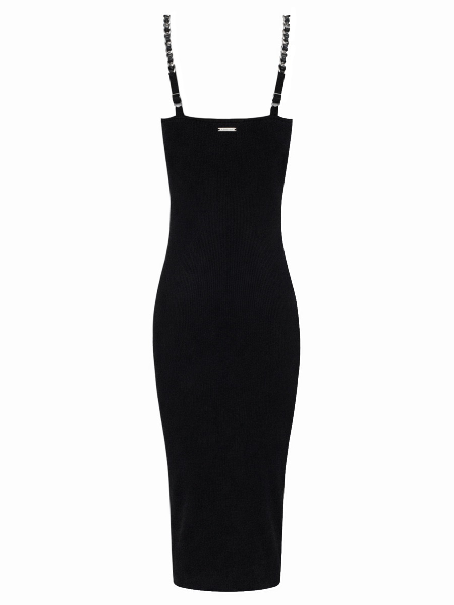 Michael Kors Neutrals Ribbed Texture Sustainable Knit Midi Dress Zwart