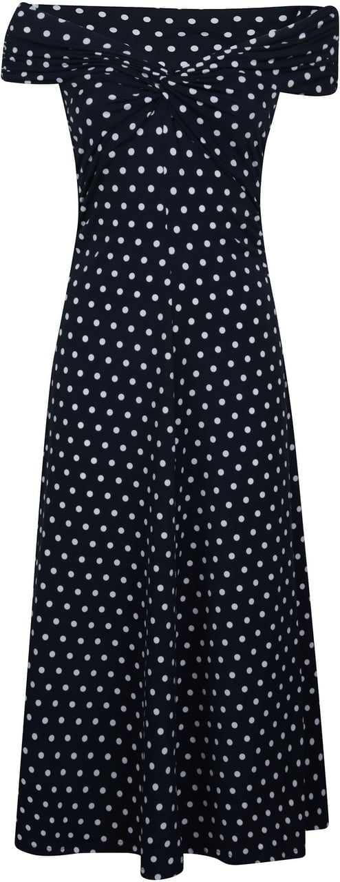 Michael Kors Dot Off Shoulder Midi Dress Blue Blauw