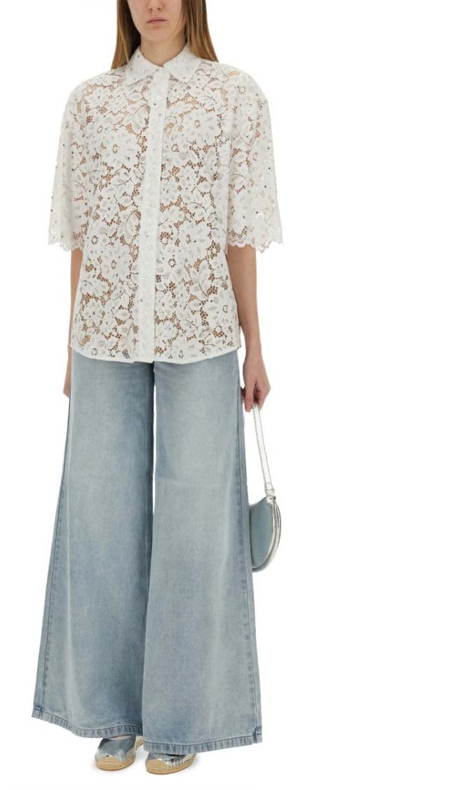 Michael Kors White Lace Shirt With Delicate Floral Pattern Wit