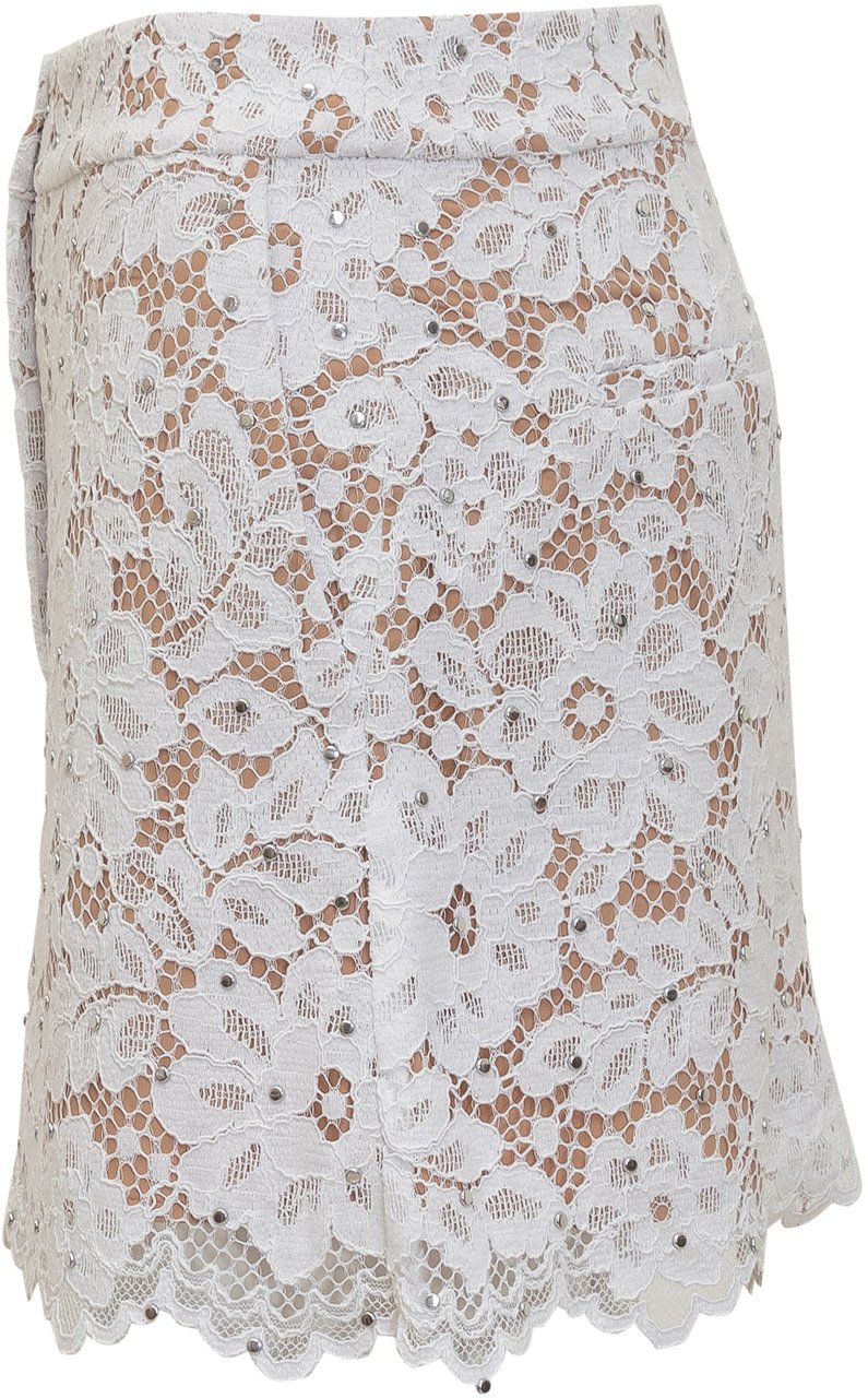 Michael Kors Mini Gonna in Pizzo Floreale con Borchie. Wit