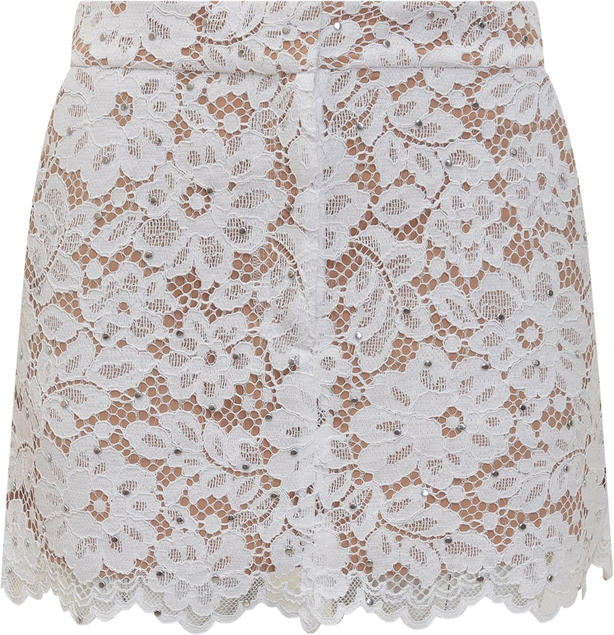 Michael Kors Mini Gonna in Pizzo Floreale con Borchie. Wit